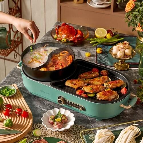 220V Removable Electric Hot Pot & Grill 2 In 1 Multifunctional Hotpot Cooker Barbecue Frying Pan Bear/DKL-C15Q1