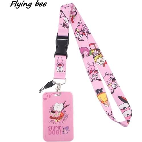 Flyingbee X1381 Cartoon Pink Stupid Dog Lanyard Card Holder Student Hanging Neck Phone Lanyard Badge Subway Access Card Holder