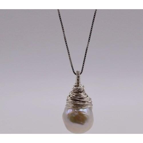 Baroque pendant, sterling silver design, white baroque pearl necklace, handmade, ladies silver necklace