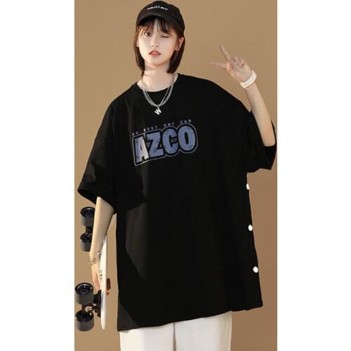 Summer Style Japanese Fashion Half-sleeved Loose Oversiz T-shirt Shirt Letter Printing Button Split Hip-hop Streetwear Y2k Tops