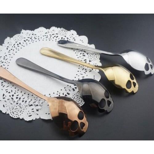Novelty Fashion Stainless Steel Skull Shape Coffee Sugar Spoon Dessert Gothic Kitchen Spoons Tool Hot Sale Funny Gift Funny Gift