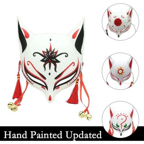 Hand Painted Kitsune Large Fox Mask for Cosplay, Japanese Kabuki Traditional Masks Halloween