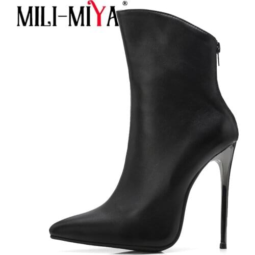 MILI-MIYA New arrival Super high heel Ankle women boots Pointed toe Fashion Sexy Solid large size handmade for ladies hot sale