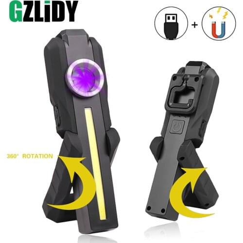 Multifunctional COB Work Light USB Rechargeable LED Flashlight with Magnet Hook Waterproof UV Lamp Portable Camping Lantern