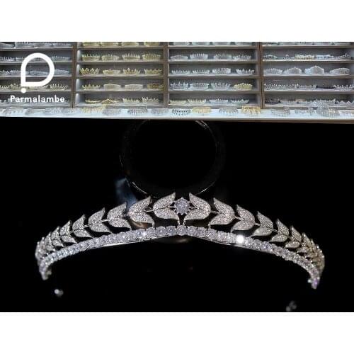 New European and American Gorgeous Crystal Hair Accessories Leaf Crown Zirconia Bridal Small Crown Headband Wedding Tiara