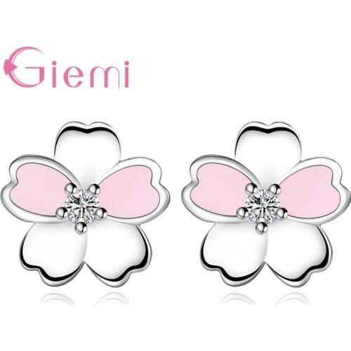 Charms New Arrival Fashion 925 Sterling Silver Elegant Cherry Blossoms Stunning Crystal Stud Earrings For Women Girls Jewelry