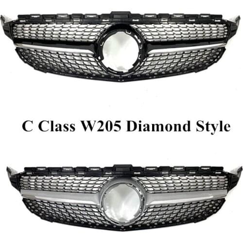 Diamond Style Front Grille For M-ercedes B-enz W205 C Class C180 C200 C300 Black/Silver Kidney Grille 2015 2016 2017 2018 2019