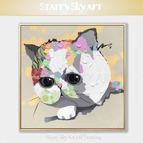 Professional Artist Hand-painted British Shorthair Cat Oil Painting on Canvas Cute Animal Short Hair British Cat Oil Painting