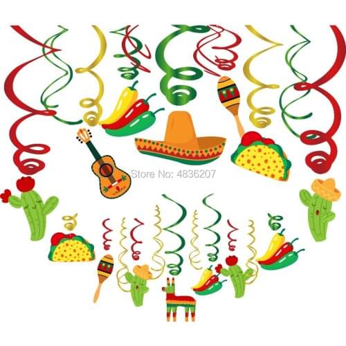 PVC Spiral Hanging Swirls Cinco De Mayo Fiesta Party Colorful Sombrero Party Decoration Mexican Party Ornaments 30pcs