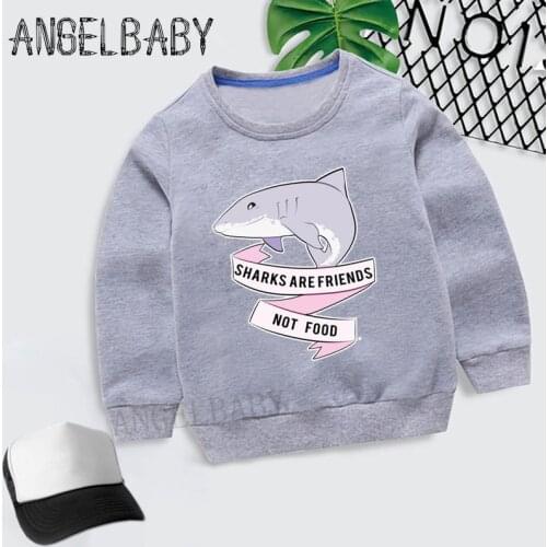 Boys Girls Sweatshirt Kids Sharks Are Friends Not Food/Fiends Design Hoodies Children Autumn Tops Baby Cotton Clothes,KYT5174