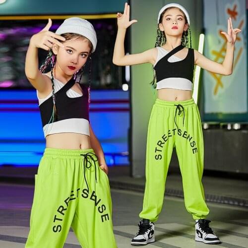 2pcs Girls Jazz Dance Costumes Practice Clothes Hip Hop Fashion Dress Performance Clothes Rave Outfit
