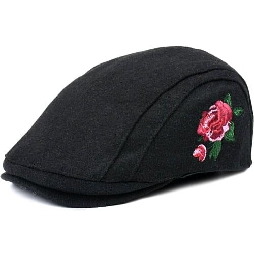 Unisex Autumn Winter Floral Wool Blend Vintage Newsboy Caps Women Warm Beret Hat Ivy Gatsby Cabbie Hats Driving Hunting Cap