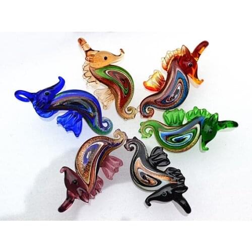 Yingwu Wholesale 6pcs Handmade Multicolor Murano Lampwork Glass Seahorse Pendant Fit Necklace Hot Sale Pendants Gift