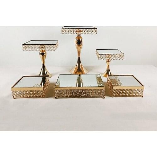 Mirror Cake Stand Holder 6pcs square Metal Crystal Rhinestones Cupcake Dessert Fruit Serving Plate for Wedding Birthday Party
