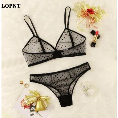 LOPNT Sexy underwear set Breathable bralette with sexi underpants Polka Dot Sheer Mesh Lingerie Set Invisible bra for women bh
