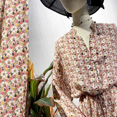 1 Meter Pink Small Floral Wide Garment Fabric Silk + Cotton 9 Millimetres Non-finished Products