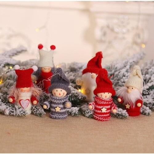 1pc 9.5*5cm Cartoon Woollen Yarn Christmas Santa Snowman Girls Doll Toy Home New Year Decor Xmas Tree Pendants Drop Ornament