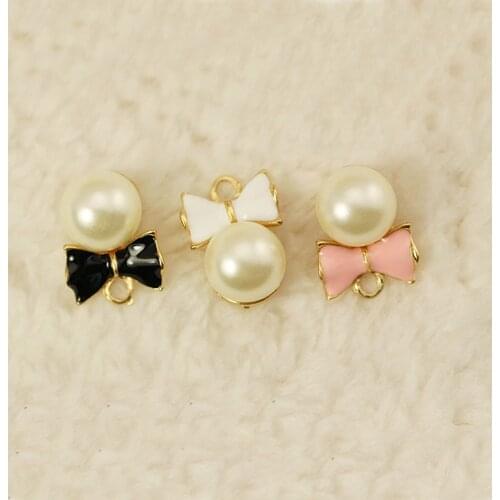10pcs RUIDAY Big Pearl Bow Floating Enamel Charms Alloy Pendant For Necklaces/bracelets DIY Female Fashion Jewelry Accessories