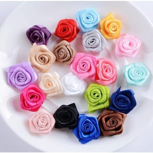 100Pcs 2cm Mini Color Rose flower DIY Craft Supplie Wedding Party Decor Artificial Ribbon Bow Rose Flower Appliques