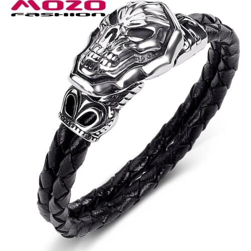 2020 Men Jewelry Genuine Leather Bracelet Stainless Steel Punk Masked Demon Charm Exaggeration Women Bangles