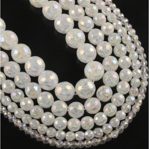 4/6/8/10/12 mm AB Color Natural White Snow Cracked Crystal Spacers Beads Charms Bracelet For DIY Jewelry Making Accessories