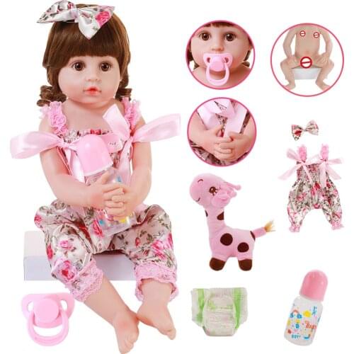 56cm 22inch Floral Clothes Full Silicone Reborn Baby Soft Vinyl Silicone Baby Cute Princess Gold Hair Children Christmas Gift