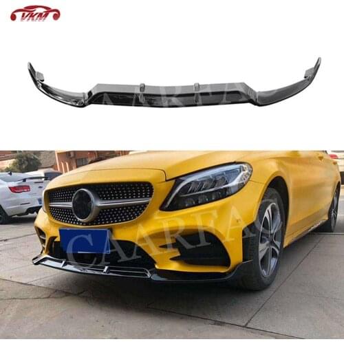 C Class ABS Black Front Lip Chin Spoiler for Mercedes Benz W205 C43 AMG C200 C300 only Sport Bumper not fit for C63 14-19 3PCS