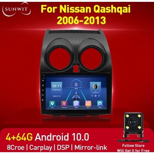 4G+64G Android10.0 Car Radio Multimedia Player For Nissan Qashqai J10 2006-2013 GPS Navigator 2Din Bluetooth Carplay Autoradio