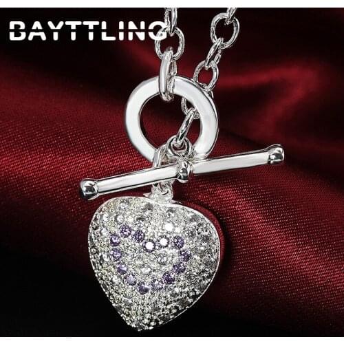 BAYTTLING 925 Sterling Silver 18 Inch AAA Zircon TO Heart Pendant Necklace For Woman Fashion Glamour Party Wedding Jewelry Gift