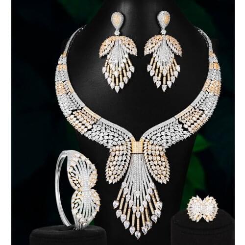 Blachette BIG Fashion 4PCS Luxury For Women Wedding Festival Celebration African Indian Cubic Zircon Dubai Bridal Jewelry Sets