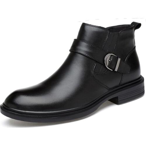 Winter Men Ankle Martin Boots Warm Plush Plus Size 36-46 Men Boots Work Safety Shoes Casual Leather Shoes Man Chelsea Boots