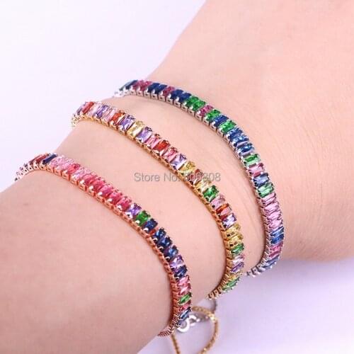 6PCS 5MM Colorful CZ Tennis Link Chain Bracelet Bangle Fashion Women Girls Jewelry