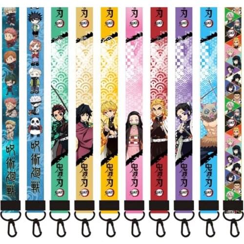 Jujutsu Kaisen Demon Slayer Lanyards Keychain Anime Webbing Neck Straps Key Chain Bagdge Holder Gift for Fans