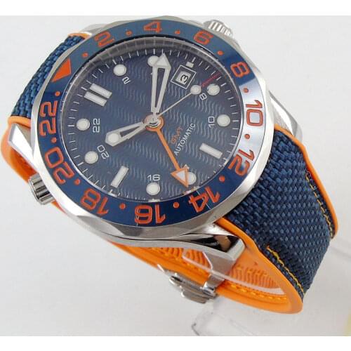 Luxury 41mm Blue Dial Sapphire Glass GMT Movement Automatic Luminous Blue Ceramic Bezel Date Function Mechancial Mens Watch
