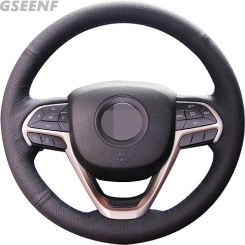 Car Steering Wheel Cover For Jeep Grand Cherokee 2014-2019 Hand-stitched Black Artificial Leather DIY Steering Wheel Covers