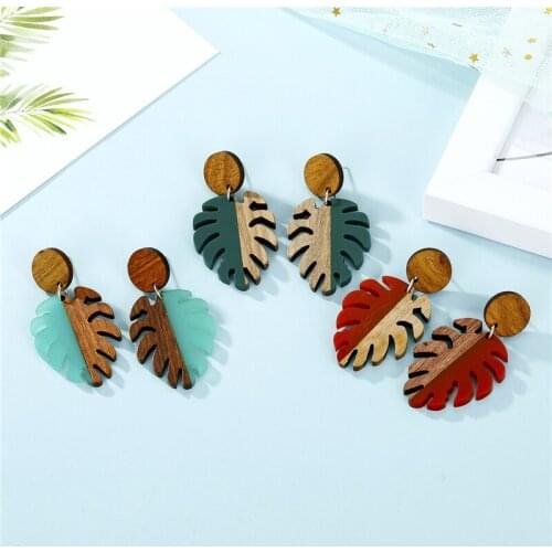 Dayoff European Wooden Wood Maple Leaf Earrings For Women Jewelry Big Statement Earrings Gifts For Women Accessories E779