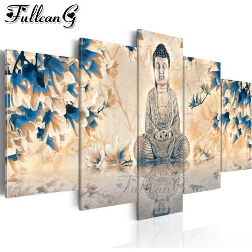FULLCANG Religious Buddha Flower 5 piece diy diamond painting full square/round drill 5d mosaic embroidery sale decor FC2323