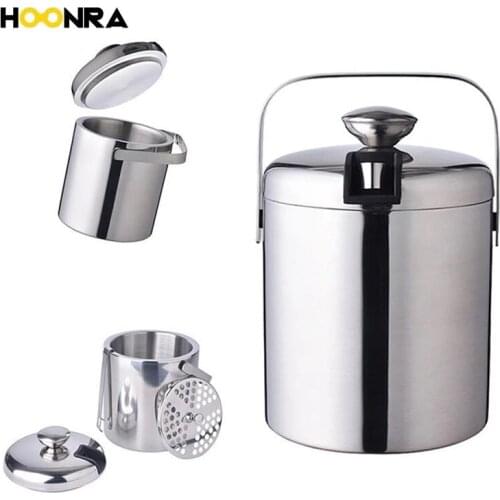 HOONRA 1.3L Ice Bucket Wine Coolers Stainless Steel Double Wall Champagne Bucket Keg Ice Bucket Bar Accessories