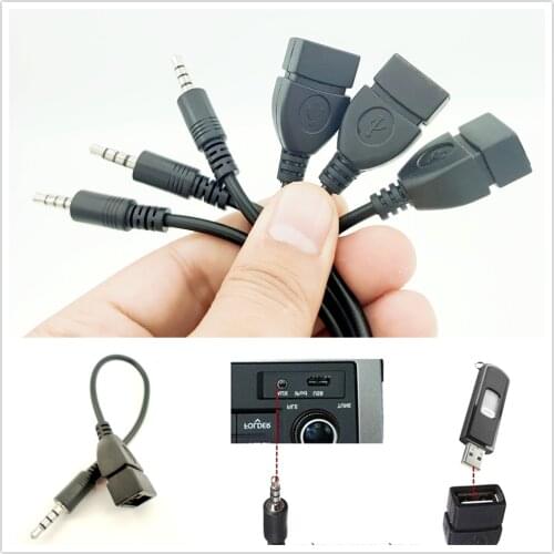 3.5mm Male Audio AUX Jack to USB 2.0 Type A Female Converter Adapter Cable for Car MP3 disk to connect 12V car player