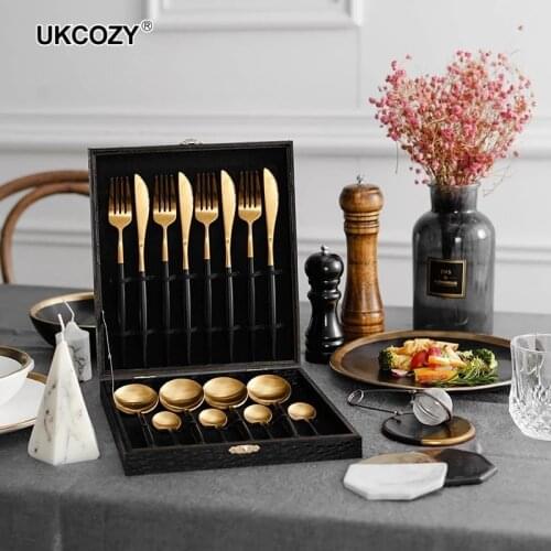 16PCS/Set 304 Stainless Steel Cutlery Tableware Set Dinner Forks Knives Scoop Set Silverware Multicolor Kitchen Home Dinnerware