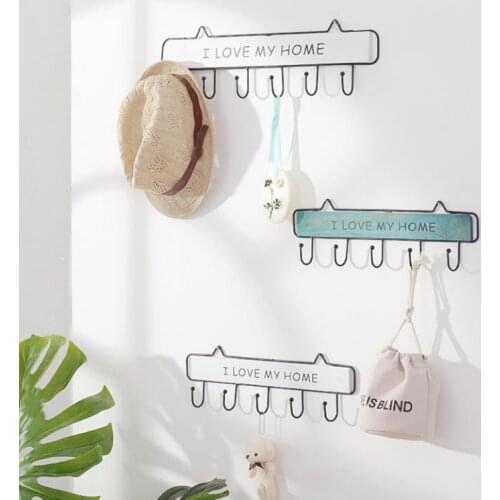 6/5/4 Hooks Rustic Key Holder I Love My Home Wall Hanger Wooden Wall-mounted Shelving Hat Coat Rack Door Storage Home Decorative