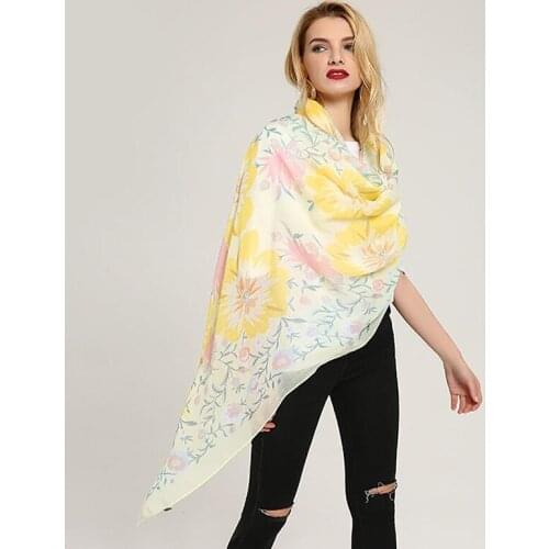 Luxury Thin Shawls Wraps Silk Satin Scarf Elegant Shawl Gift Women Ladies Floral Print Pattern Lace Long Scarf Warm Wrap Shawl