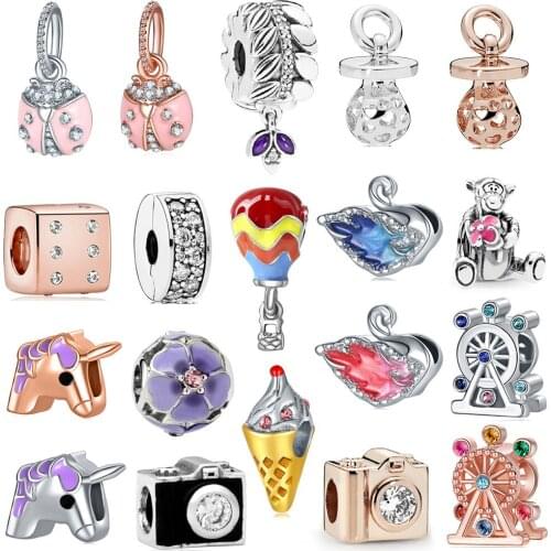 New Cute Ladybug Camera Balloon Pendant Suitable for Original Pandora Charm Bracelet Necklace Lady DIY Jewelry Gifts