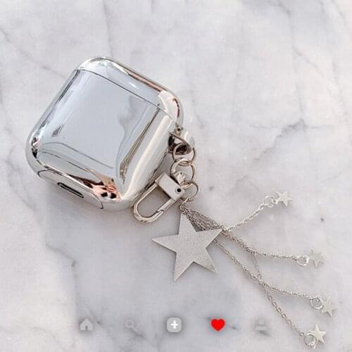 New Luxury Five-pointed Star Keychain For Apple AirPods Plating Silicone Earphone Case Cute Bluetooth Headset Box Protect Cover