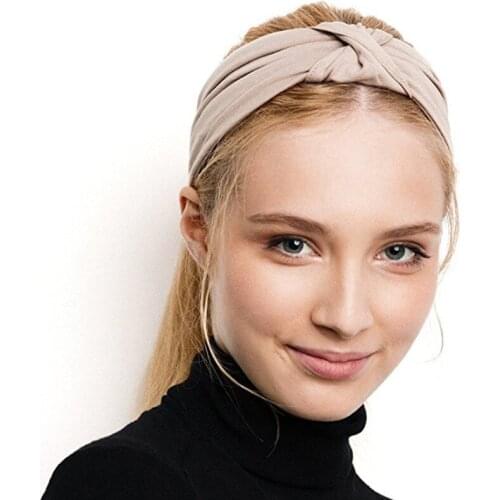 1pcs 2018 Solid Color Knot Elastic Headband For Women Twisted Wide Turban Hair Bands Girls Cotton Headwrap Hair Accessories