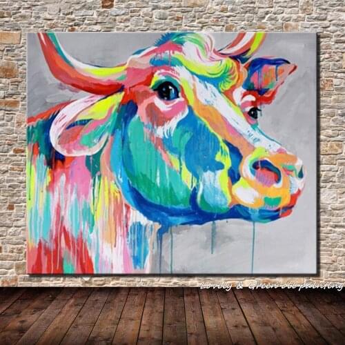 Hand Painted Cow Oil Painting On Canvas Hand Bull Animal Oil Paintings Wall Art Picutres Home Decor For Living Room