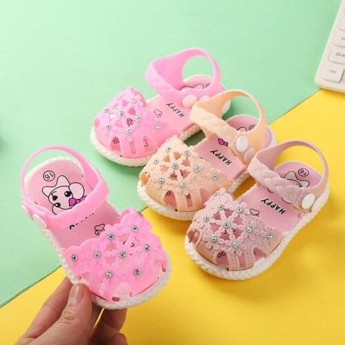 Children Sandals Kids Baby Shoes Summer Girls Non-slip Breathable Toddler Shoes Baby Beach Sandals with Flower Soft Sole