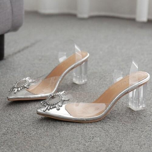 2021 Summer Transparent High Heels Sandals Women Sexy Slip-on Pointed Toe Pumps Shoes Fashion Comfort Silver Party