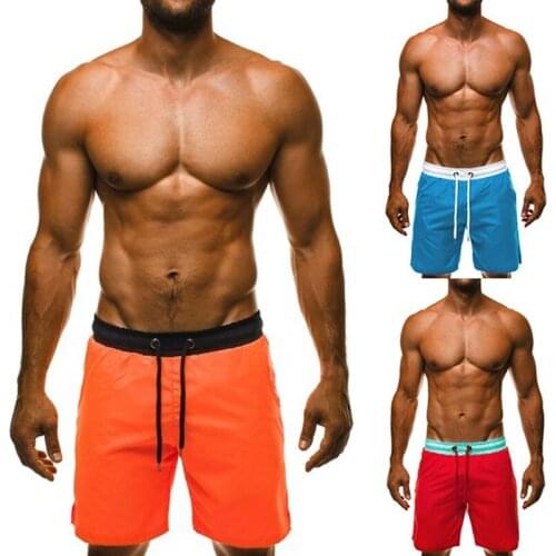 Men shorts quick-drying beach shorts fashion solid color mid-waist drawstring men casual shorts sports shorts men board shorts