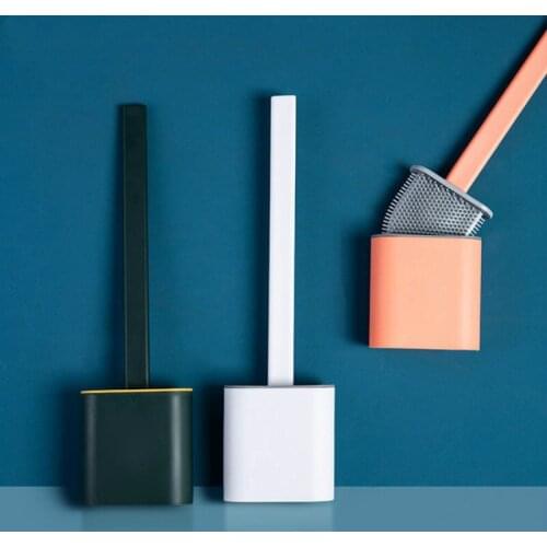Silicone Wc Toilet Brush Flexible Brush with Wall Hanging Quick Drying Storage Holder Set Bathroom Accessory Gap Cleaning E11775